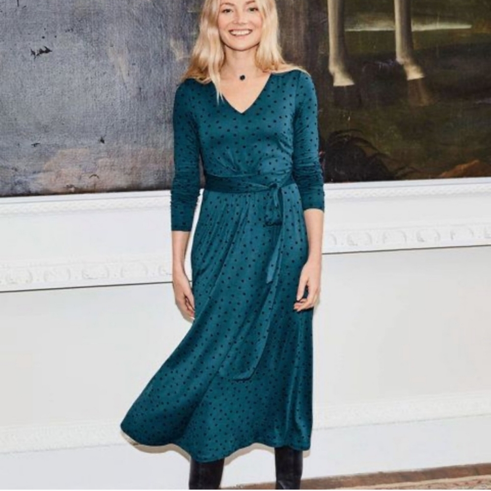 NEW- Boden Ferne Jersey Long sleeve Midi Dress, Size 2P
